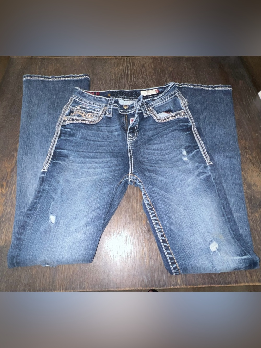 Rock In LA Women's Dark Blue Boot Cut Jeans with Embellished Pockets 9/33